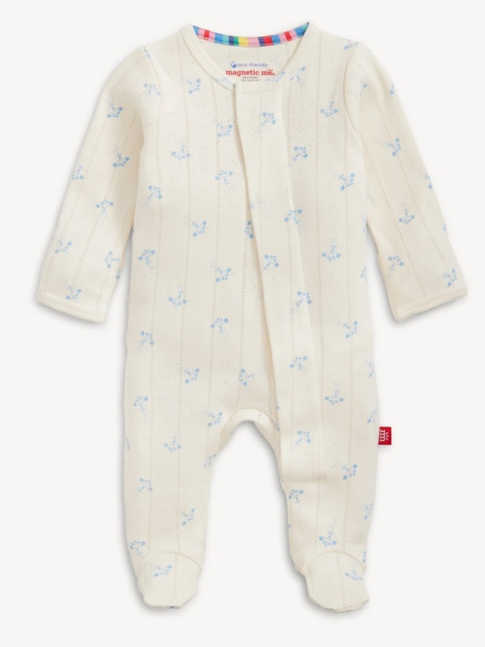 Magnetic Me 100% Organic Cotton Footie Onesie Pointelle Plane Print White 3-6 Mo